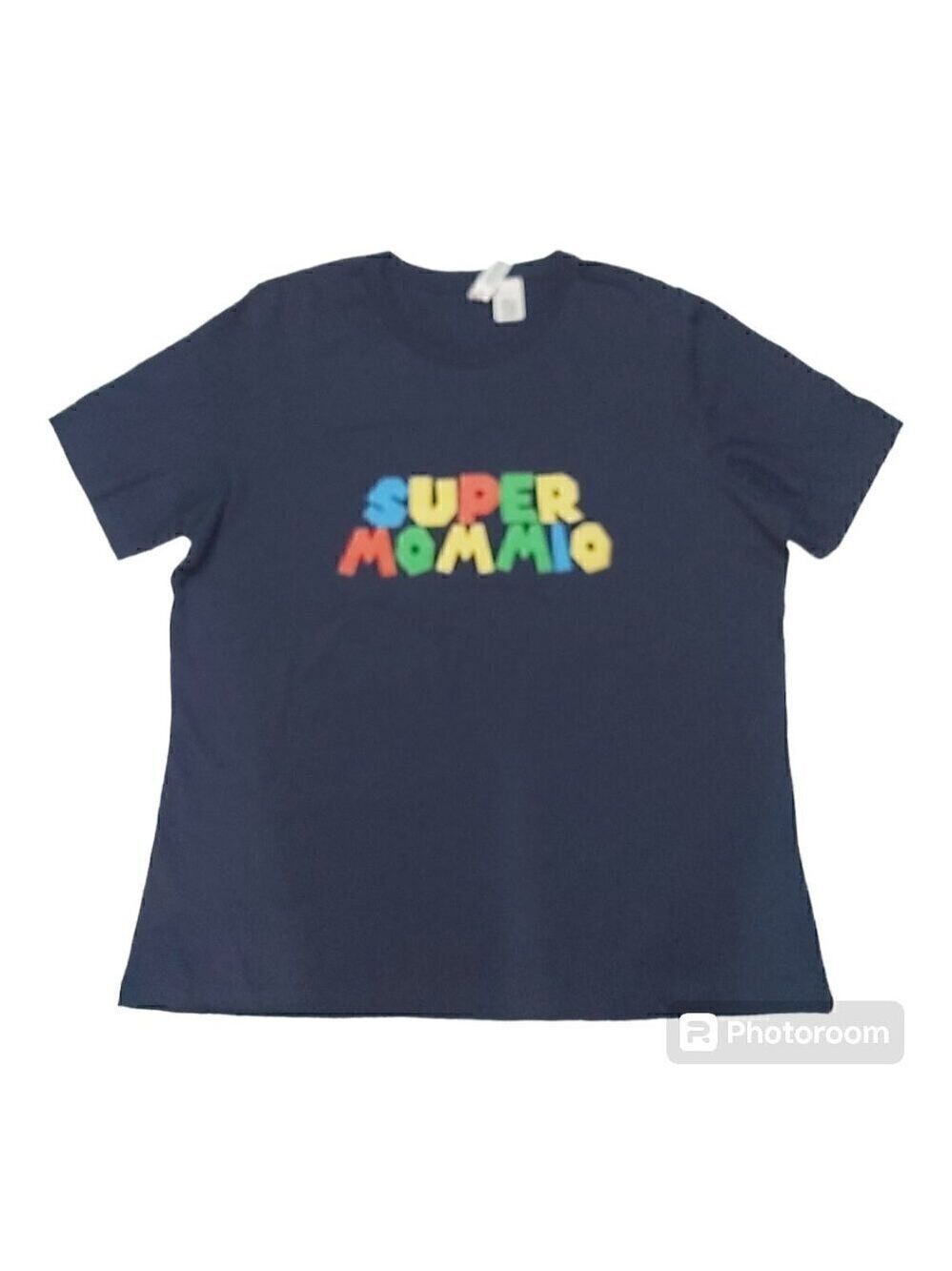 Bella + Canvas Super Mommio Graphic T-Shirt - 100% Cotton, Navy Blue, Size XL